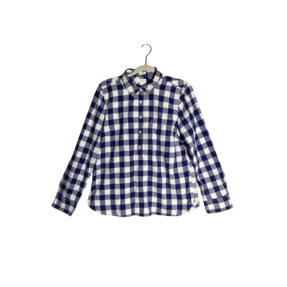 J.Crew Perfect Fit Gingham Button Down Shirt Navy White Cotton G0898 Large